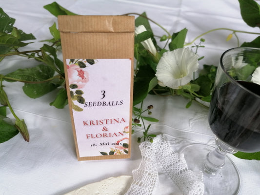 Seedballs in der Teetüte mit persönlichem Etikett - nachhaltige Give-Aways
